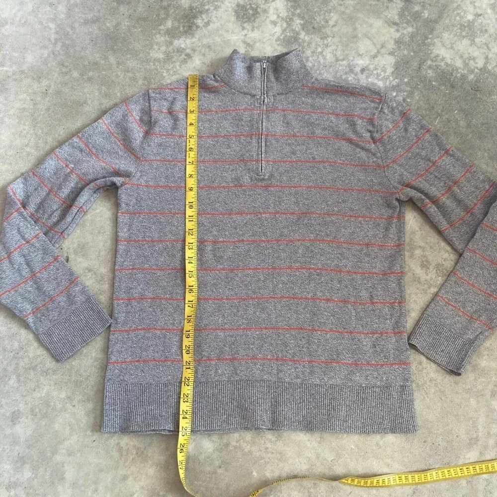 Banana Republic Sweater Men Medium Gray 1/4 Zip Pullover Orange Stripe Cotton‎
